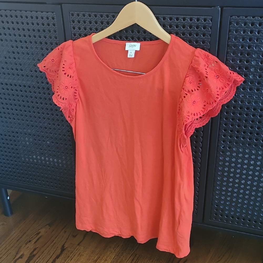 J.Crew Orange and Pink Flutter Sleeve Ruffled Blouse
